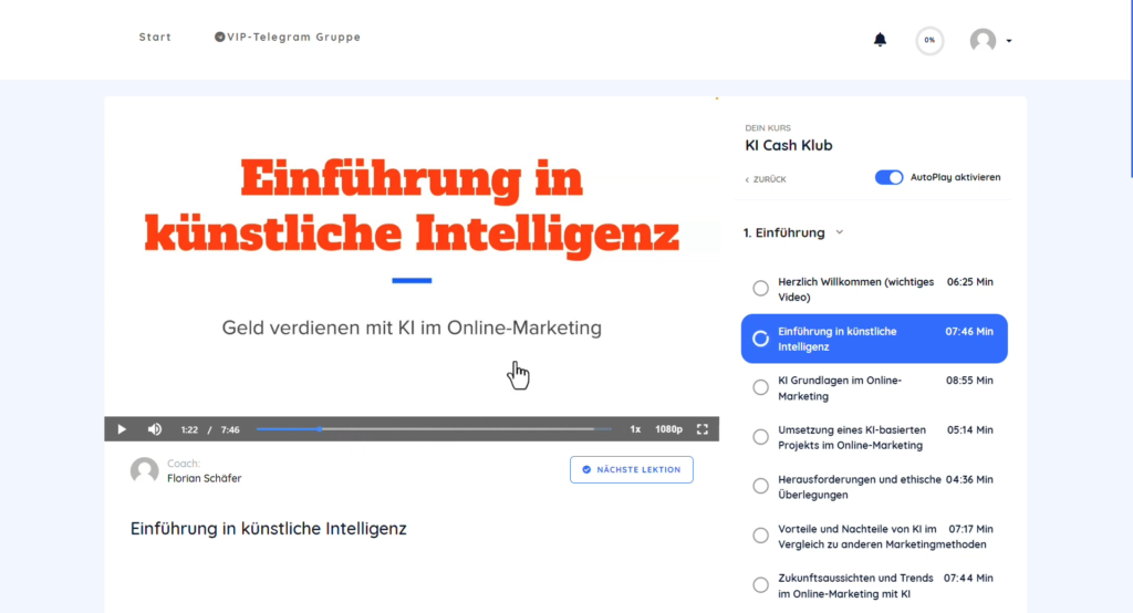 Einblick in den Kurs des KI Cash Klub